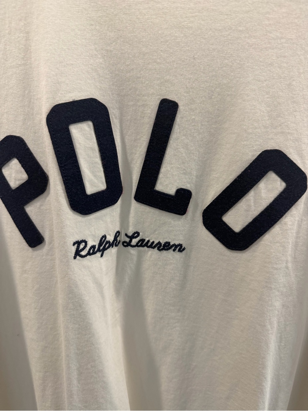 Polo by Ralph Lauren Cream Tee with Navy Logo in Felt XXL